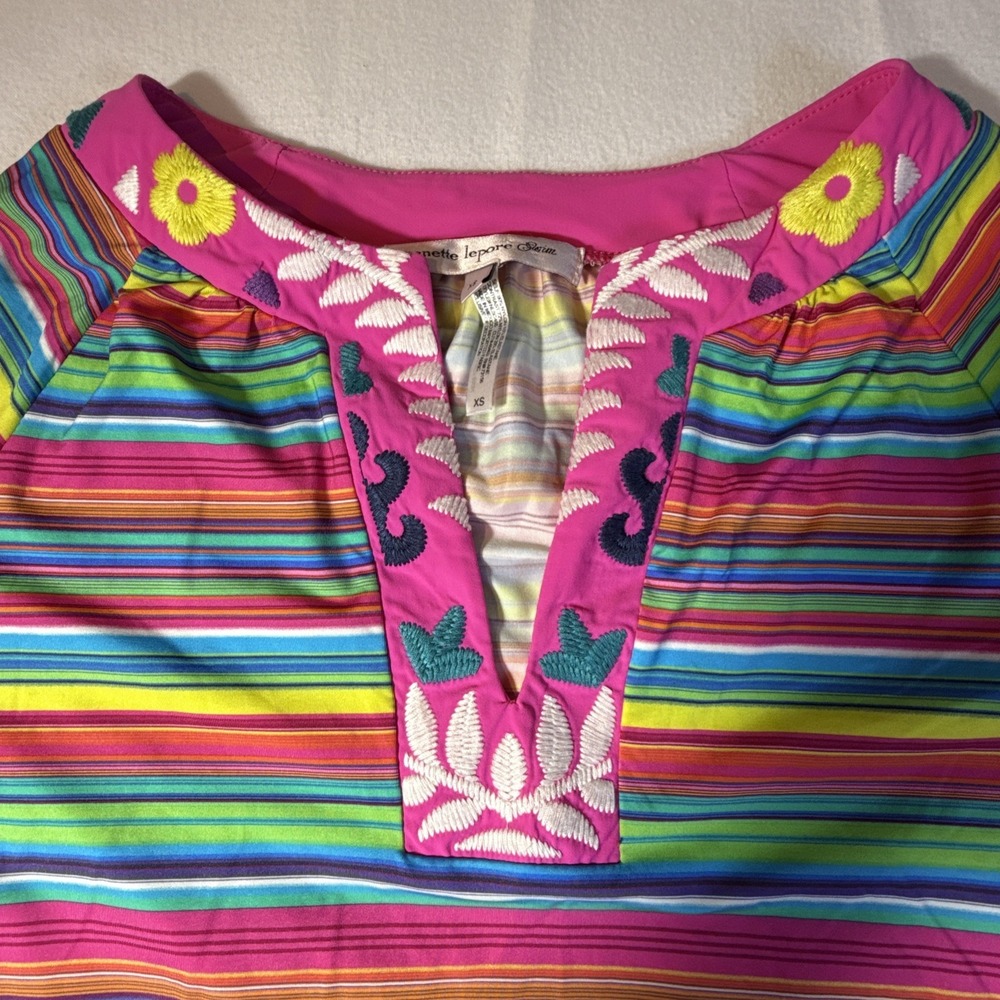 Nanette Lepore Swim Embroidered Tunic Cover Up Dress XS Multicolor Stripe 32" L - Picture 4 of 5